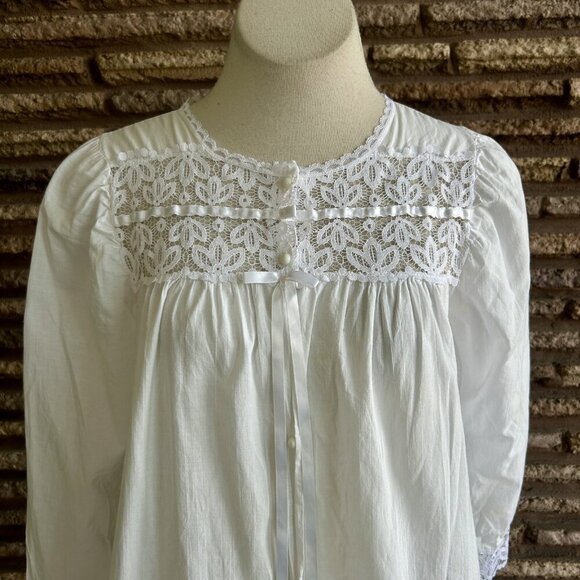 Mum's & Blossums Vintage White Button Front Chemise Cotton Nightgown Size Small - Picture 8 of 10